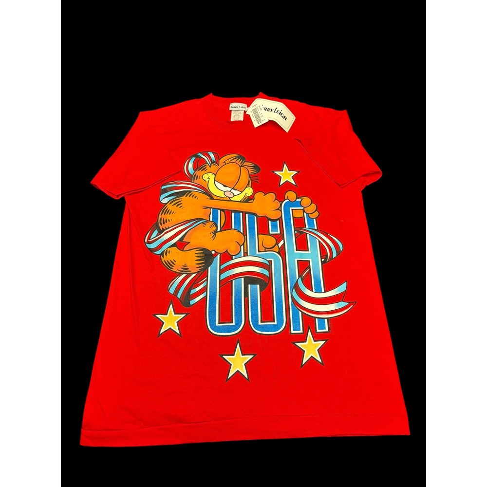 Vintage Jerry Leigh Garfield USA Red Graphic T-Shirt Vintage L -XL NWT Made USA